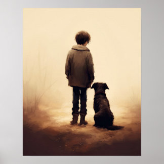 Poster Amitié, Garçon et son chien