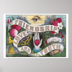 Poster Amitié vintage, amour et vérité