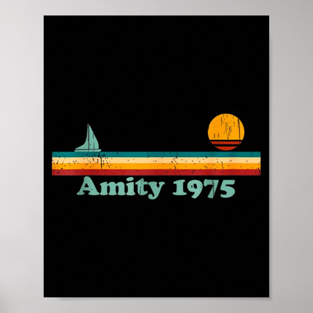 Poster Amity 1975 Retro Sailboat And Sunset Design Idea  (Devant)