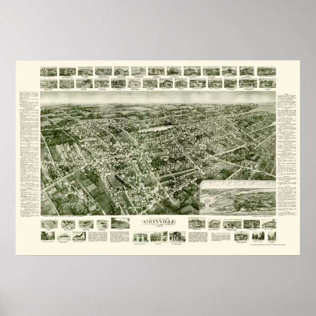 Poster Amityville, NY Carte panoramique - 1925 (Devant)