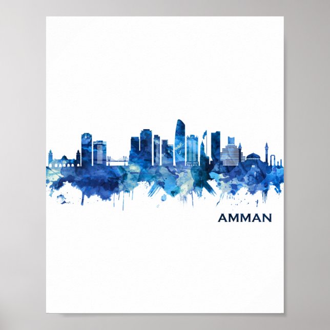 Poster Amman Jordan Skyline Blue (Devant)