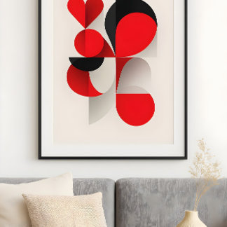 Poster Amour abstrait d'art géométrique moderne rouge et