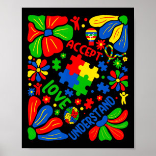 Poster Amour Accepter Comprendre Autisme Boho Fleur
