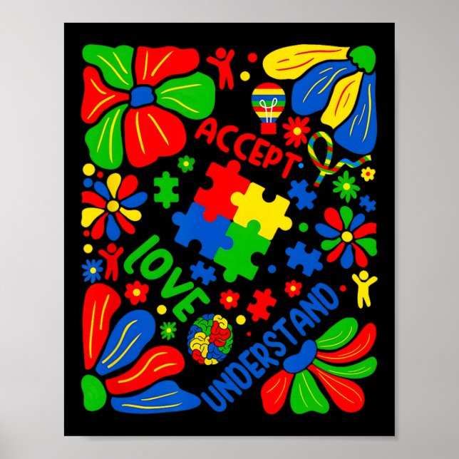 Poster Amour Accepter Comprendre Autisme Boho Fleur  (Devant)