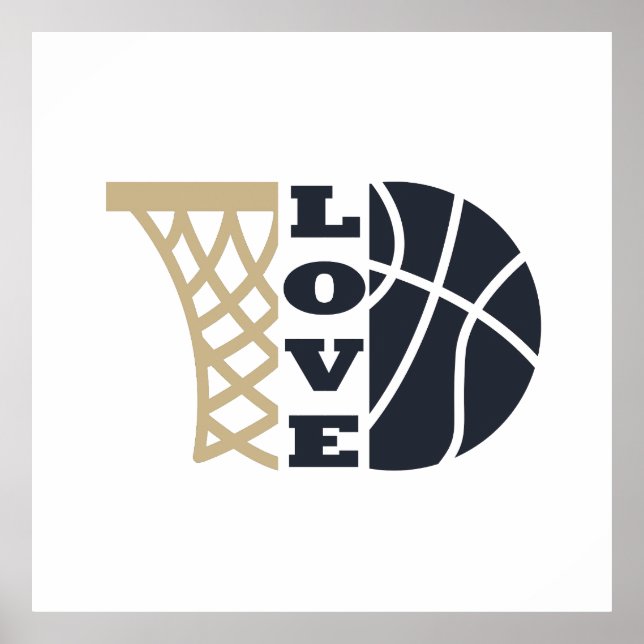 Poster amour basket-ball et balle bleue (Devant)