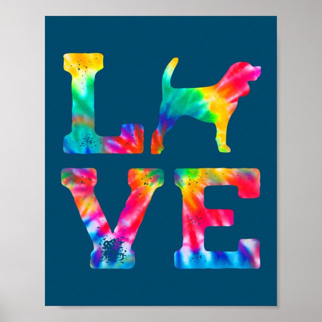 Poster Amour Beagle Tie Dye Chien Maman Papa (Devant)