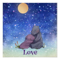Amour, bébé hippopotame et sa mère