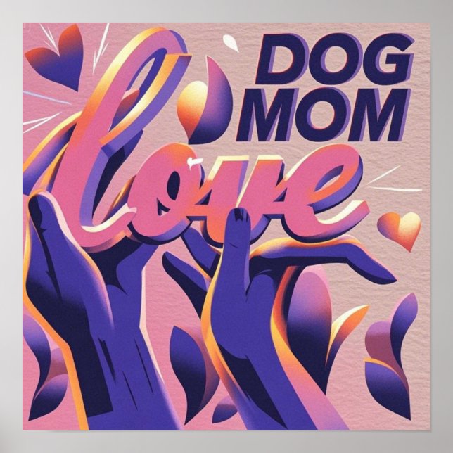 Poster Amour Chien maman rose pourpre (Devant)
