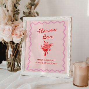 Poster Amour dans la barre de fleurs rouge rose en fleur