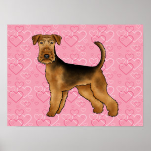 Poster Amour de chien Airedale Terrier avec motif de cœur