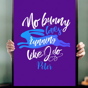 Poster Amour de course Lapin avec typographie bleue et vi