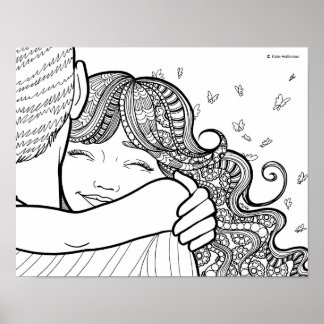 Poster Amour de la fille - Line Art Portrait