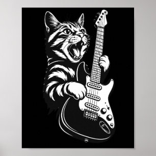 Poster Amour de musique cool Chat rock jouant de la gui
