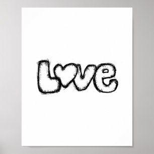 Poster amour doodle noir blanc moderne simple personnalis