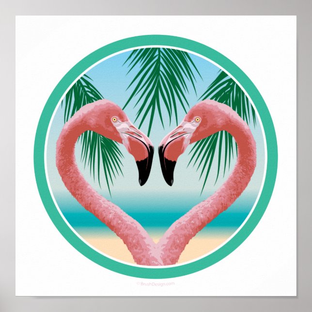 Poster Amour du Flamant rose (Saint-Valentin tropical) (Devant)