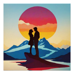 Poster Amour du paysage de la montagne Retro