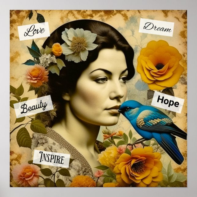 Poster Amour, Espoir, Beauté Inspirationnelle Femme Vinta (Devant)