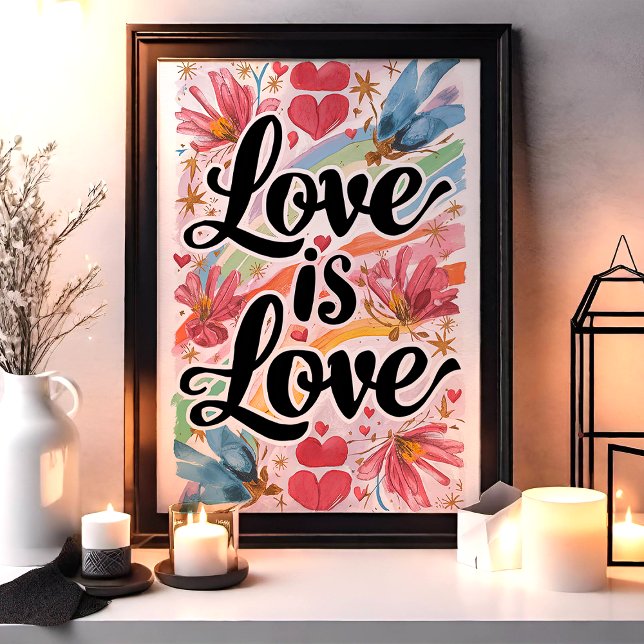 Poster Amour est Amour Aquarelle Florale LGBTQ Art (Créateur téléchargé)