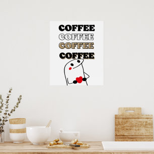 Poster Amour Et Café Main Tiré Caractère Art