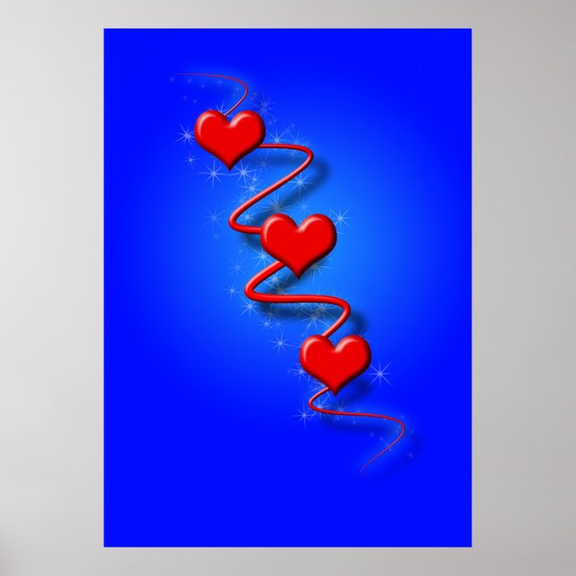 Poster Amour et Coeurs sur le bleu (Devant)