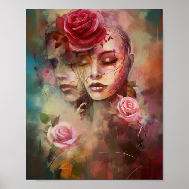 Poster Amour et Paix, Un art Rose moderne Abstrait Imprim (Devant)
