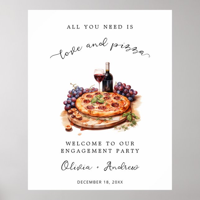 Poster Amour et Pizza Engagement Mariage de bienvenue (Devant)