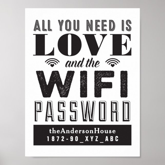 Poster Amour et WiFi Mot de passe Guest Room Art (Devant)