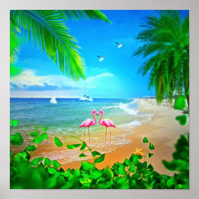 Poster Amour Flamant rose (Devant)