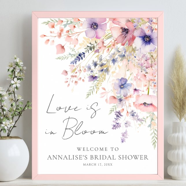 Poster Amour fleur sauvage En Fleur Fête des mariées Flor (Wildflower Love In Bloom Floral Bridal Shower Poster )
