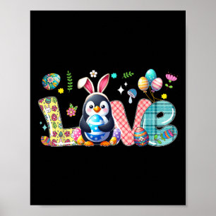 Poster Amour Lapin de Pâques Manchot Chasse Œufs Fleurs C