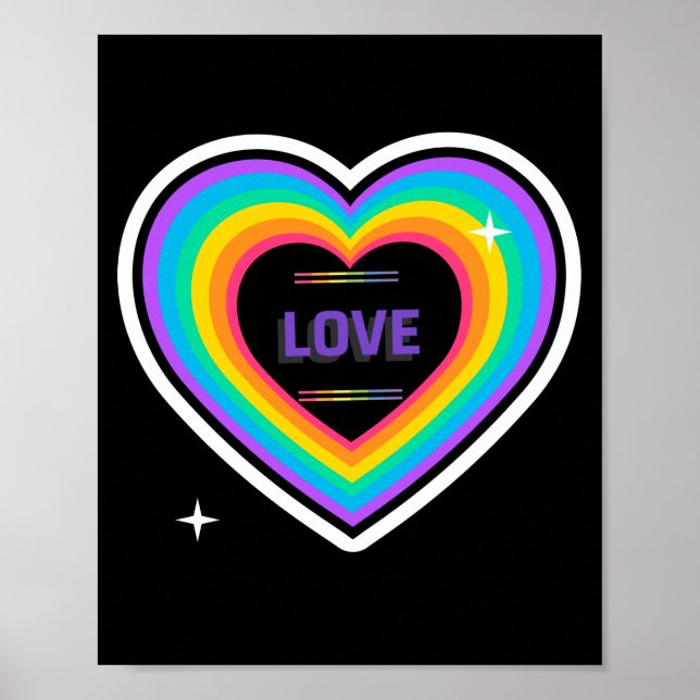 Poster AMOUR. LGBT+Pride. Amour coeur arc-en-ciel. (Devant)