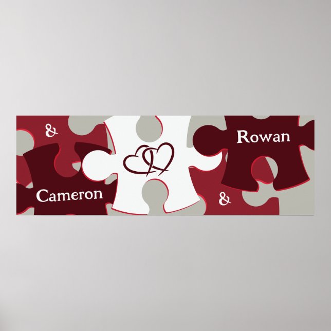 Poster Amour moderne Puzzle pièces Noms personnalisés (Devant)