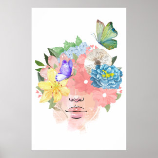Poster Amour, papillons et fleurs