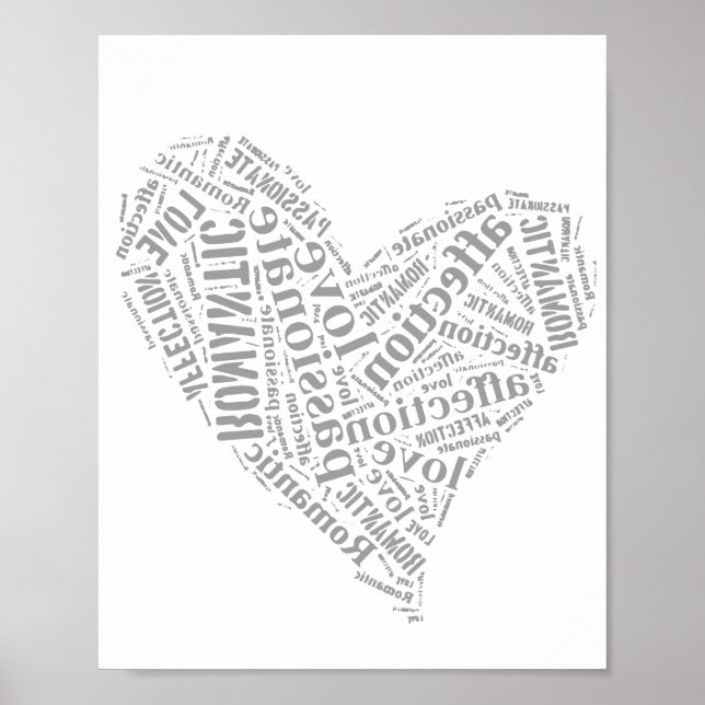 Poster Amour romantique Gris et Coeur blanc I (Devant)