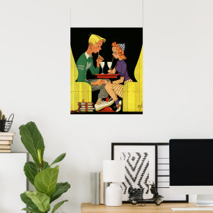 Poster Amour vintage et romance, Ados à la boutique Soda