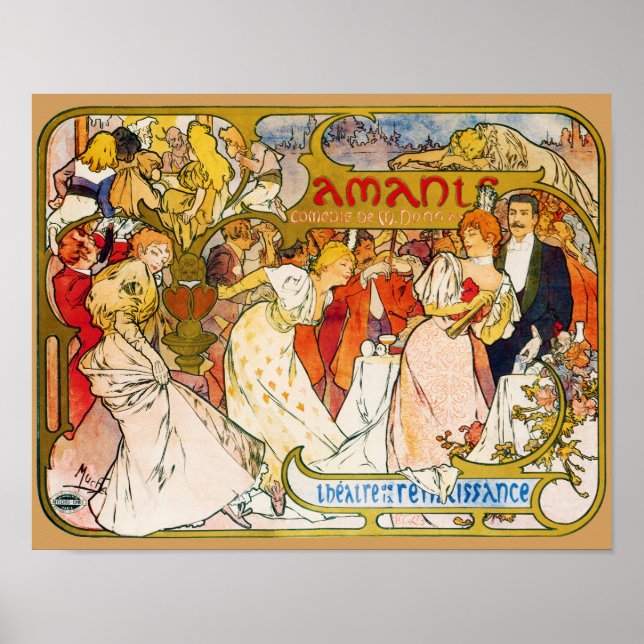 Poster Amoureux, Alphonse Mucha (Devant)