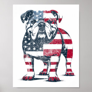 Poster Amoureux de Bouledogues Drapeau Américain Patrioti