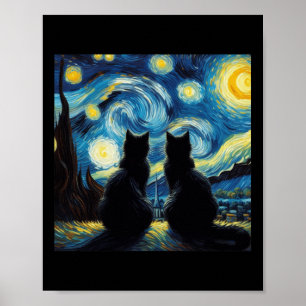 Poster Amoureux de chats noirs Nuit étoilée Van Gogh Chat