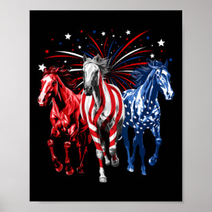 Poster Amoureux de chevaux du 4 juillet Rouge Blanc Et Bl