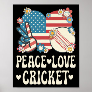 Poster Amoureux de cricket Paix Amour Drapeau américain P