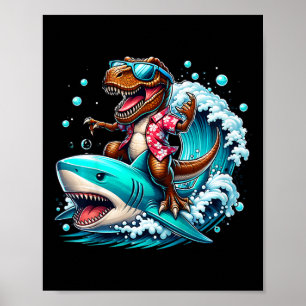 Poster Amoureux de la plage T-rex dinosaure chevauchant u