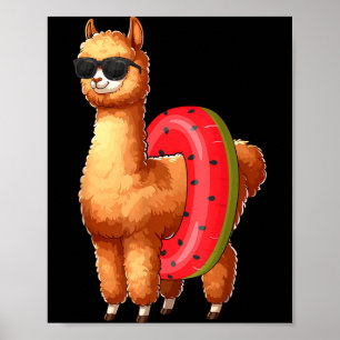 Poster Amoureux de Lama Alpaga Nageant à la Fête de Nageu
