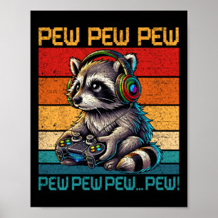 Poster Amoureux de Raton Laveur Joueur de Jeux Vidéo Vint