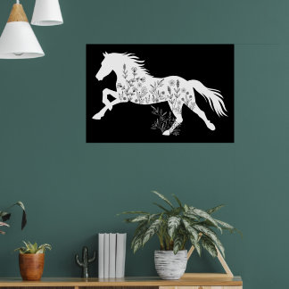 Poster Amoureux des animaux Floral Horse