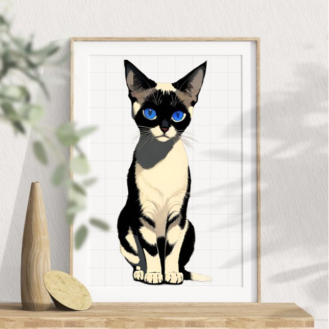 Poster Amoureux des chats Siamese Cat Wall Art Blue-Eyed (Créateur téléchargé)