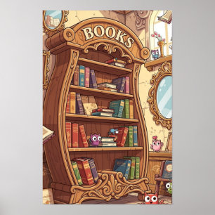 Poster Amoureux des livres Étagère à livres dessin animé 