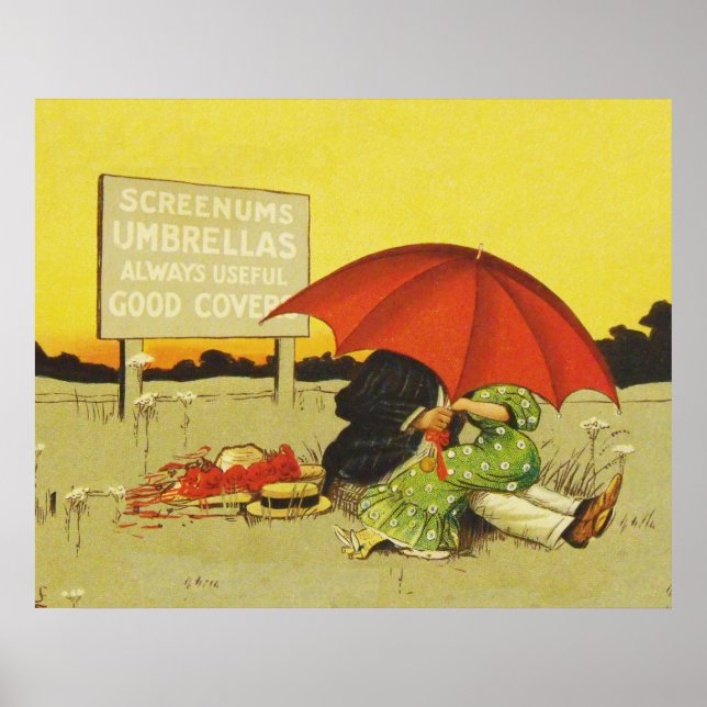 Poster Amoureux parasol vintage plage  (Devant)