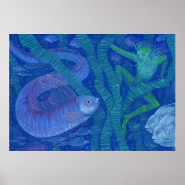 Poster Amphibien et Poisson King, imaginaire art, Sous-ma (Devant)