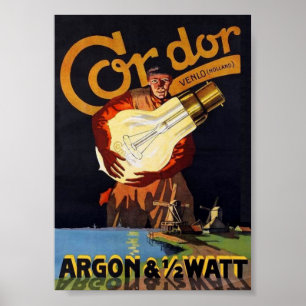 Poster Ampoule électrique vintage Art Nouveau néerlandais
