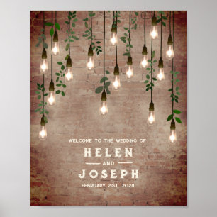 Poster Ampoules vintages Mariage en brique rustique